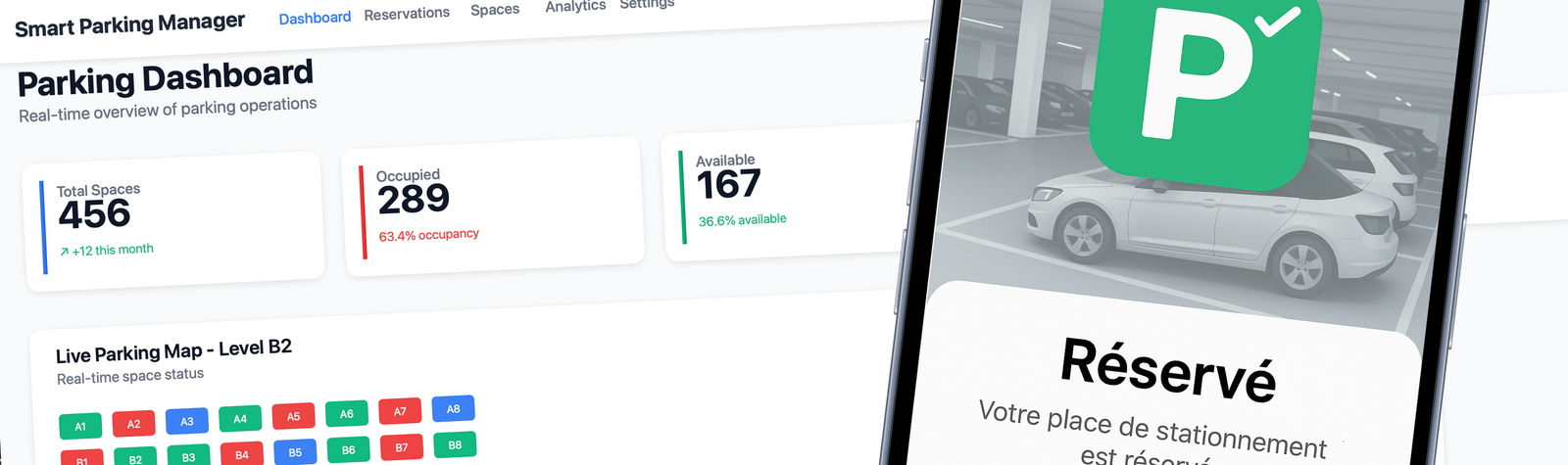 Interface de réservation de places de stationnement en ligne avec système de gestion intelligent